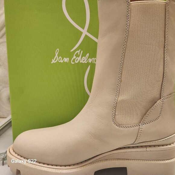 Sam Edelman Genia back zip Chelsea lug boot in Ivory leather. NIB. Size Various - Picture 3 of 13